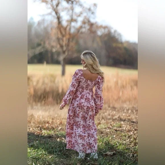 Free People Jaymes Floral Print Long Sleeve Dress Pink Size Small - Picture 3 of 15